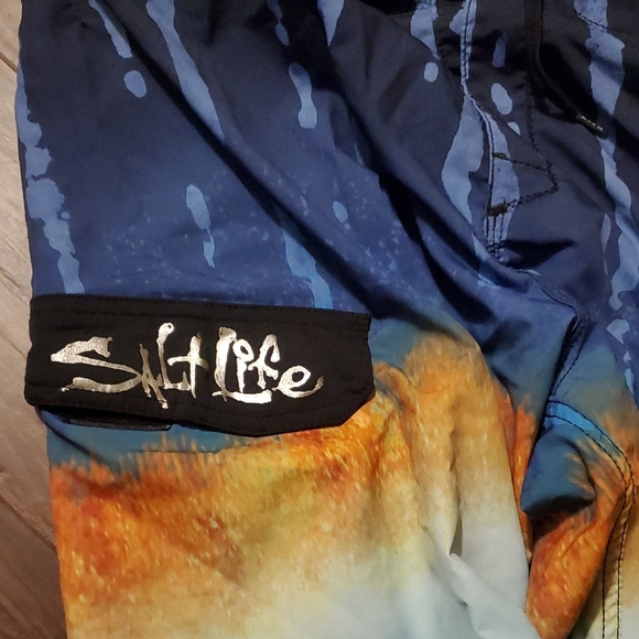 Salt Life Blue and Orange Men's Board Shorts - Picture 4 of 6